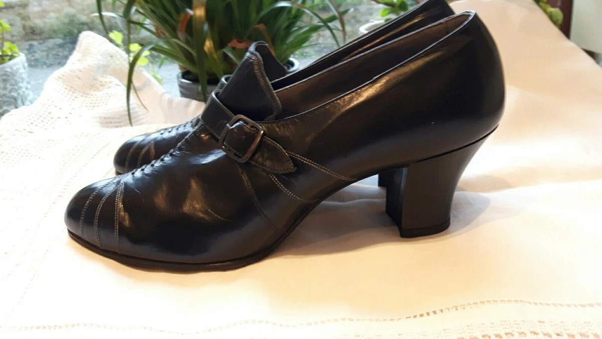 1920s Ladies Shoes Original Black Leather Size 4 UK Unworn