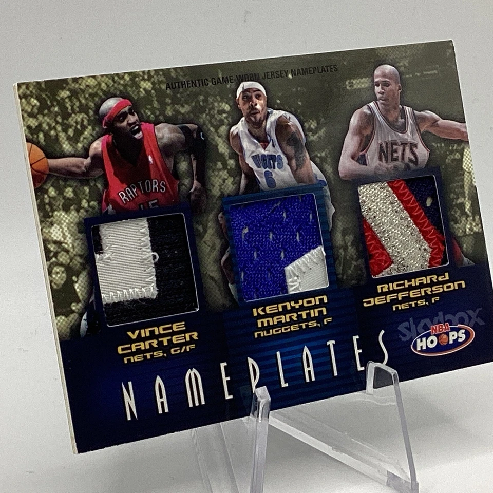 Placas de identificación de aros 2004-05 parche triple Vince Carter, K Mart, Jefferson 8/13 ¡RARO! Foto 2 de 4