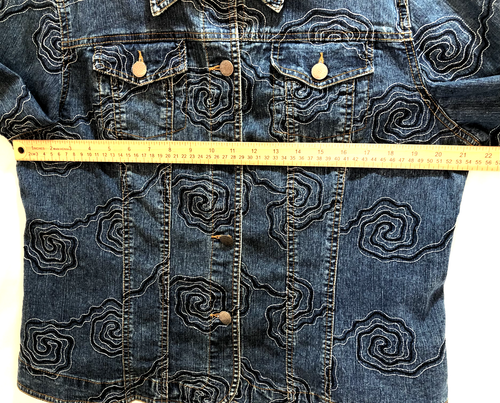 Ruby Rd Denim Jean Jacket Size 16 CROPPED Embroidery Pattern Women's Long Sleeve - Picture 10 of 14