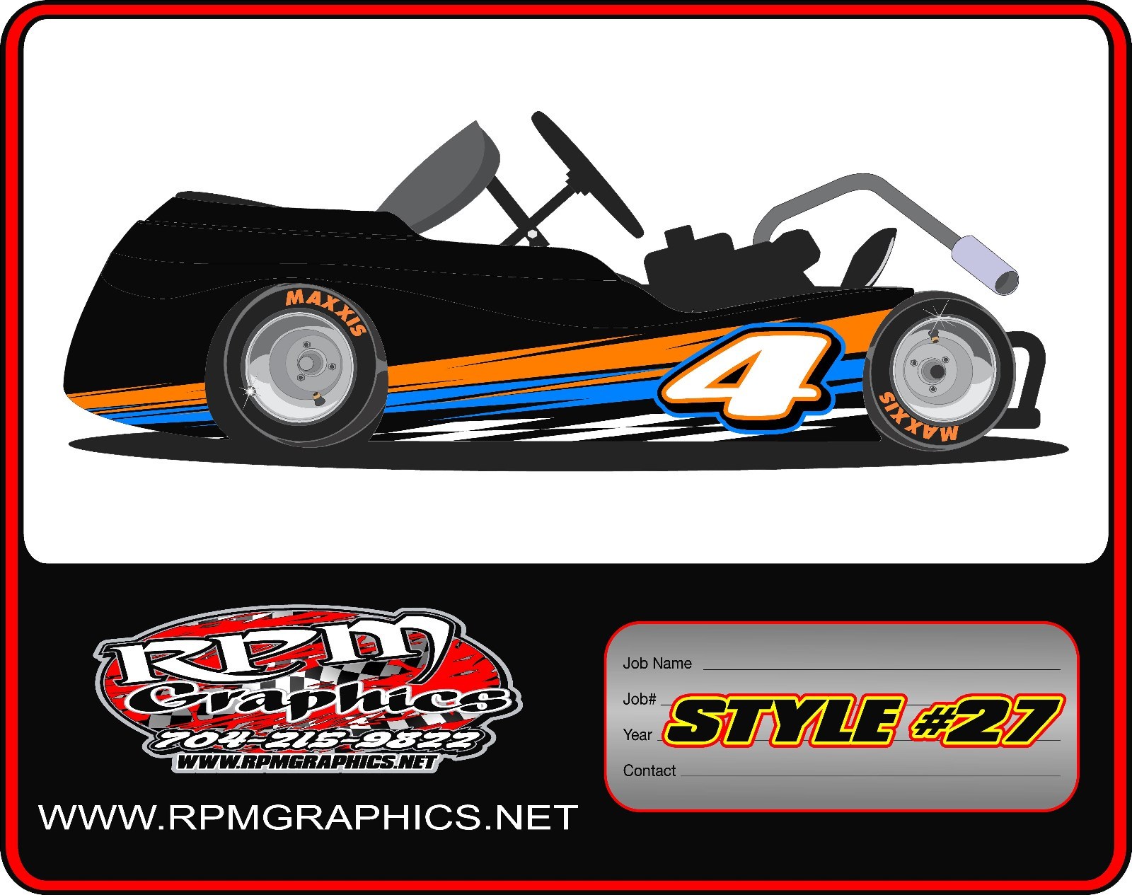 RACING GO KART WRAP WITH FRONT AND REAR NUMBERS, graphics, decals