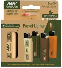 4-PACK MK ECO Outdoor Series Refillable Pocket Lighters X2 Replacement Flint Dad