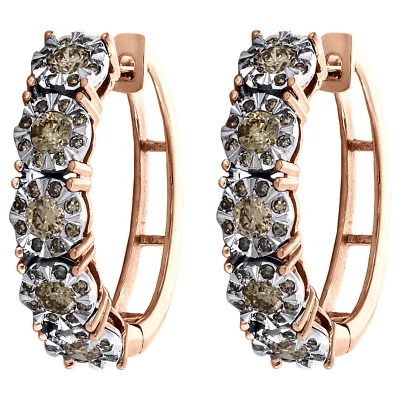 10K Rose Gold Wunder Set Brown Diamant 5mm Blume Klappbar Creolen 1 Karat - Bild 1 von 4