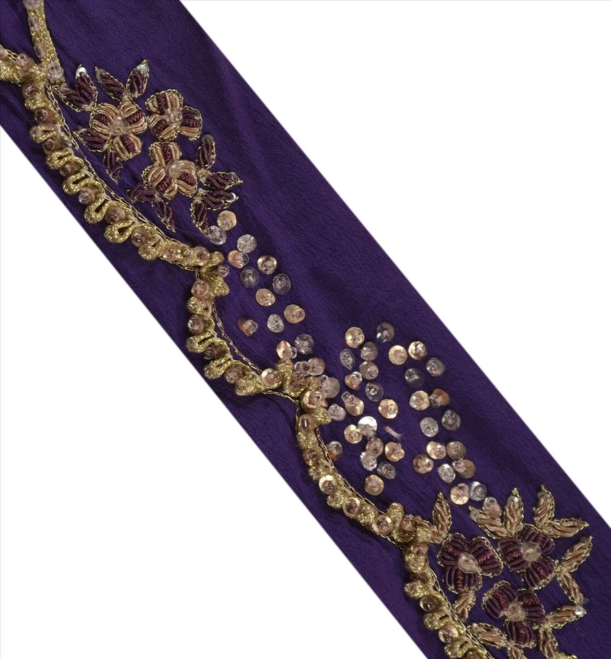 Sanskriti Vintage Sari Borde Cuentas Artesanal 1 Yarda Costura Azul Bordes Deco Encaje Foto 4 de 4