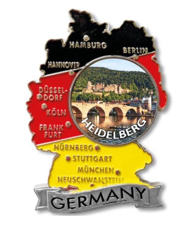 Heidelberg Germany metal magnet souvenir map Berlin Frankfurt Stuttgart