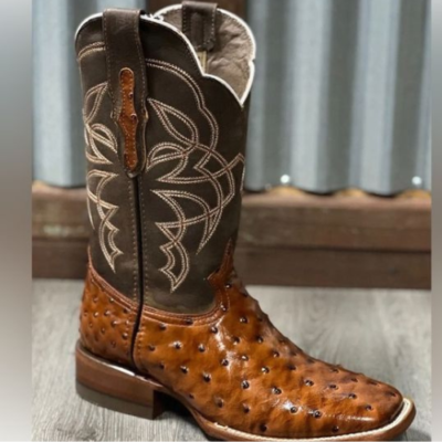 Custom Made Cowboy Ostrich Print Brown Leather Western Ankle  display picture 1