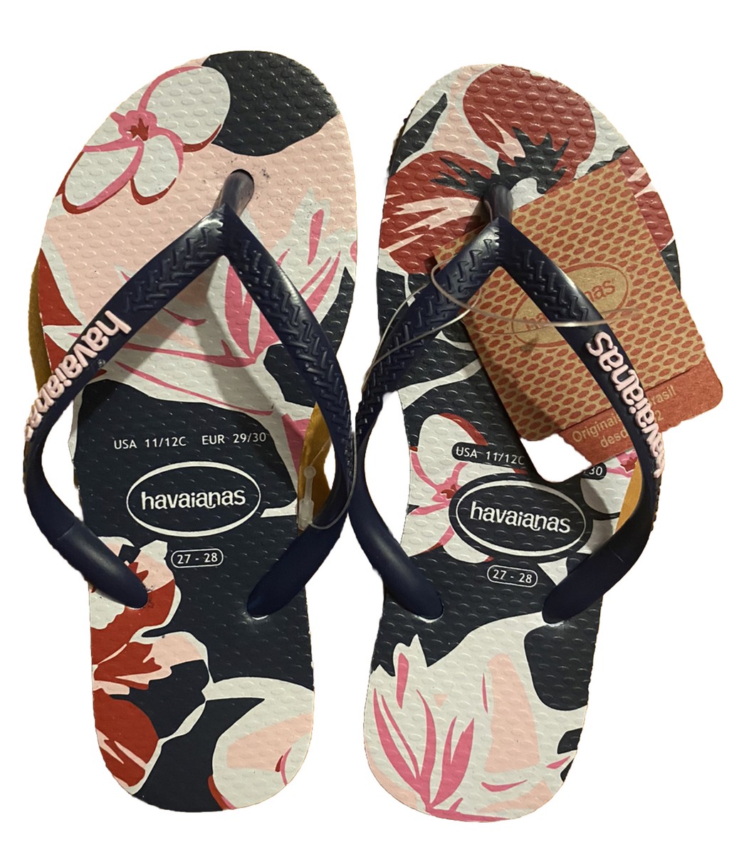 Havaianas Little Girls Slim Floral Beach Flip Flops Sandals Navy