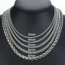 Stainless Steel Silver Wheat Braided Chain Bracelet Necklace Mens Womens 8-30"