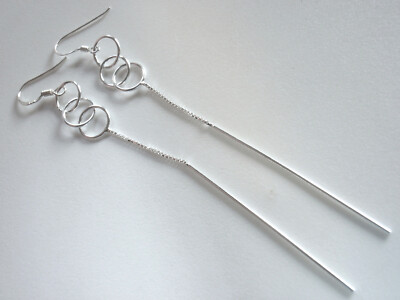 Lange Kreise & Stab 925 Sterling Silber Ohrhänger & Wende-Einfädler