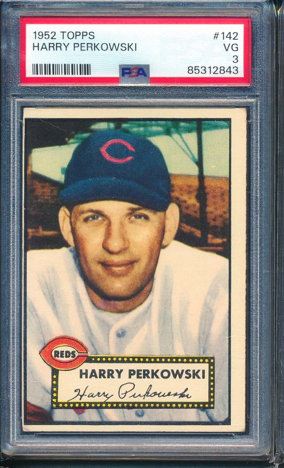 1952 Topps #142 HARRY PERKOWSKI Rookie RC Cincinnati Reds ~ PSA 3