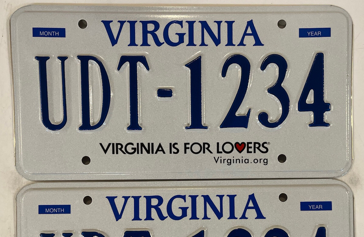 Pair VIRGINIA FOR LOVER UDT 1234 license plate VA 2019 prototype