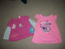 LOT OF 9: BABY GIRL TOPS  7 CHARACTER HATS.. FITS 6--9 MO