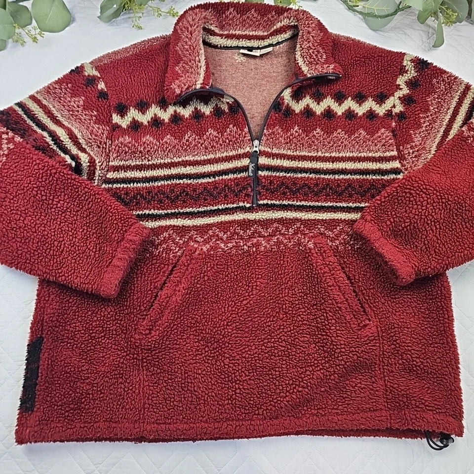VTG Woolrich Men's Red Fleece All Over Graphic Size 2XL Made in USA 1/2 Zip - Image 2 of 4