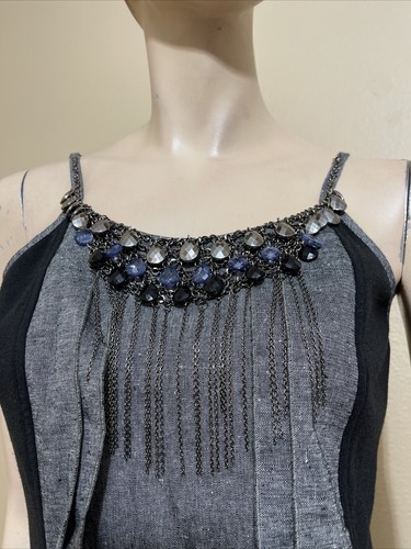 Women’s Grey Black Polyester Casual Open Bead Chain Sample Size S Dress Sundress - Picture 3 of 12