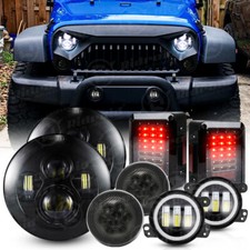 7 Led Headlights Fog Lights Turn Tail Lamp Combo For Jeep Wrangler Jk 2007-2018