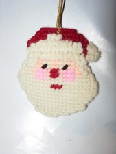 CHRISTMAS TREE ORNAMENT SANTA CLAUS HOLIDAY DECOR NEEDLEPOINT CRAFTS HANDMADE 4"