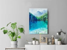 Original Watercolor Painting Kazakhstan Nature Wall Art Lake Painting