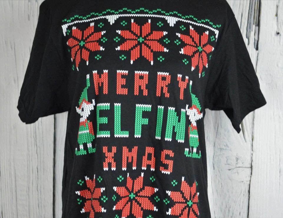 Camiseta Para Hombres Jem Merry Elfin Navidad Elfo Negra Roja Verde Nieve Mediana  Foto 2 de 4