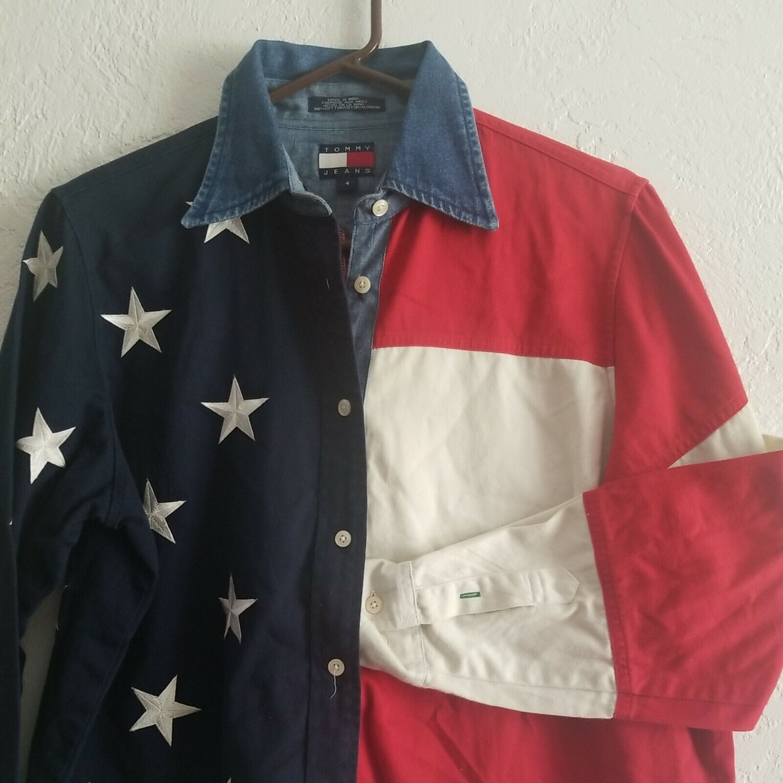 VINTAGE Tommy Hilfiger USA Flag American Shirt (S) Long Sleeve