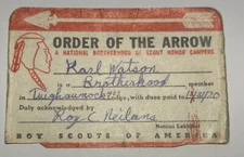 Boy Scout OA Membership Card Lodge 409 Tuichaunock 1970 New York    RC6