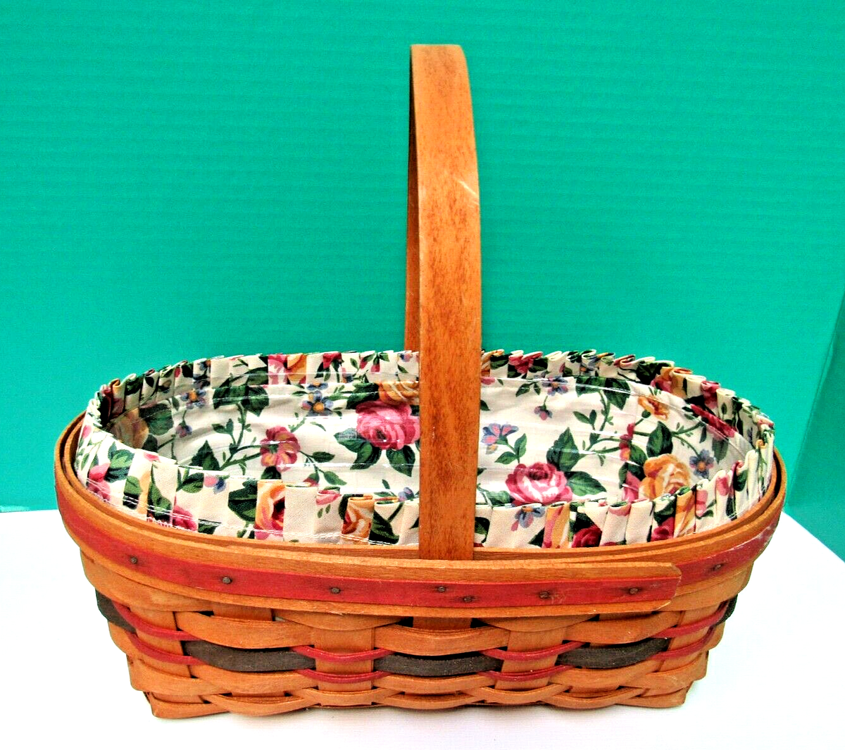LONGABERGER ハンドメイド　カゴバッグ VTG. 1994 HANDWOVEN LONGABERGER BASKET WITH HANDLE & FLOWER SATEEN