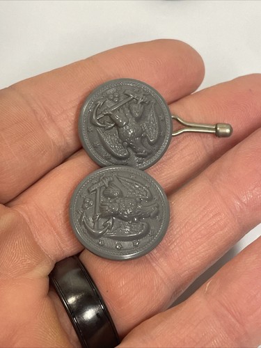 US Navy WW2 Poly Plastic USCG Coast Guard Overcoat Coat Repair x3 Grey Buttons - Picture 4 of 13