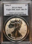 2006-W Proof $1 American Silver Eagle PCGS PR69 DCAM 20th Anniversary, Beautiful