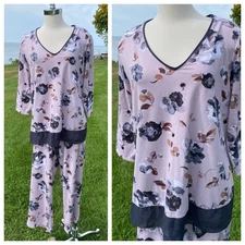 Simply Vera Wang Pajama Set Womens Size XL Soft Pink w Black Flowers 3/4 Sleeves