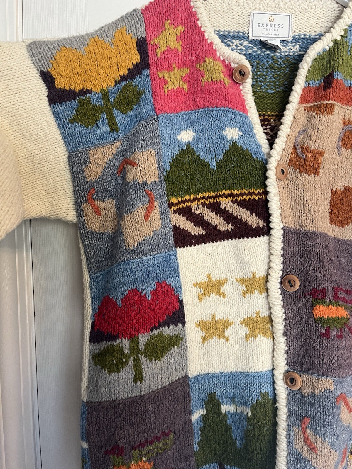 Vintage Express Tricot Wool Patchwork Cardigan Co… - image 5