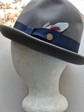 Vintage Champ Tudor Gray Size 7 USA Made Hat Blue Band Feather Accent