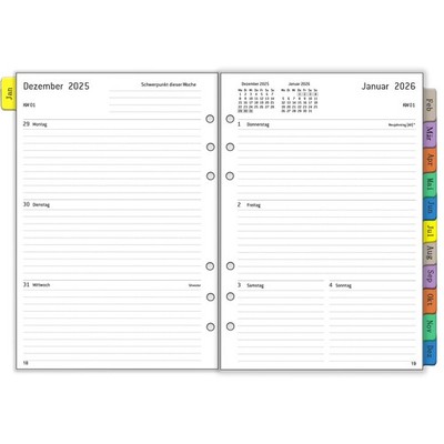 2026 Weekly Planner Insert A5 6 Holes, in German, 1 Week 2 Pages with Mona...