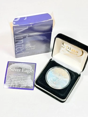 U.S. Mint 2001 American Silver Eagle 1oz .999 Fine Bullion Coin Velvet Box COA