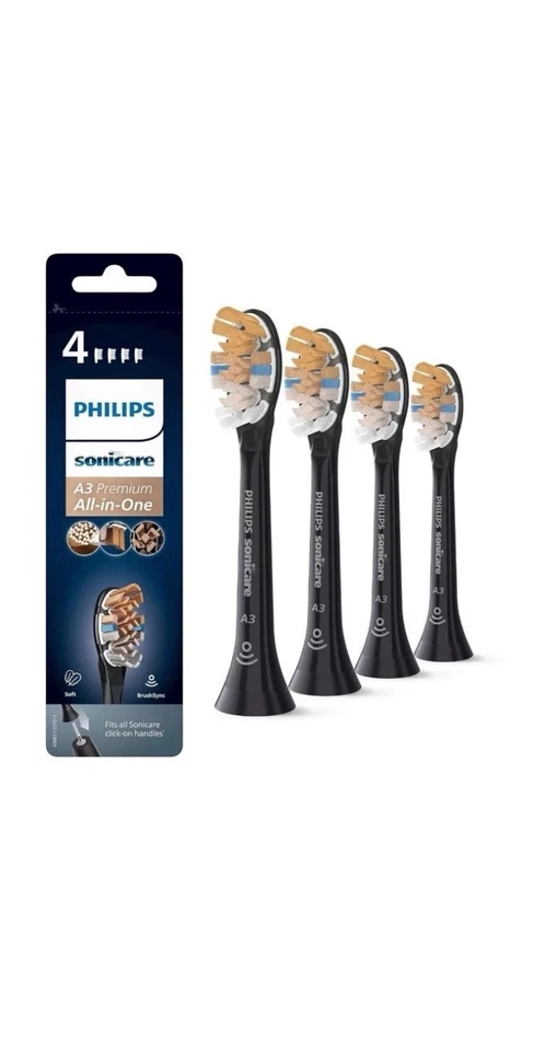 Philips Sonicare A3 Premium All-in-One-Ersatz-Bürstenkopf 4er-Pack Schwarz NEU
