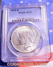1934-D PEACE SILVER DOLLAR PCGS AU58 ~ NICE BRIGHT STRIKE ~ FREE SHIPPING 👀