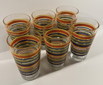 Vtg Libbey Mambo Fiesta Striped 16oz Tumbler Glasses Set of 6 NOS Made in Mexico
