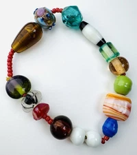 Murano Style Multicolor Art Glass Bead Stretch Bracelet Lampwork Foil