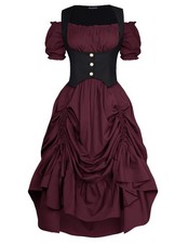 Womens Renaissance Medieval Dress Off Shoulder Ren Faire Costume Steampunk Gown