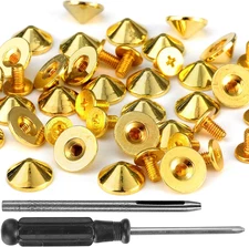 100 Sets Cone Spikes and Studs 4.7MM Height Gold Color 3/16" Bullet Spikes Screw