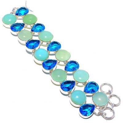 Blue Chalcedony & Blue Topaz Gemstone 925 Silver Bracelet h539