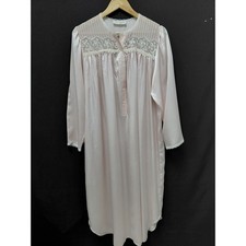Carole Hochman Satin Lace Embroidered Long Nightgown Pale Pink Vintage Size 