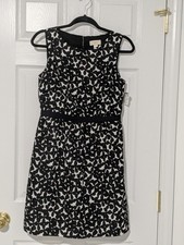 Ann Taylor LOFT Dress Womens XS Black Geometric Fit & Flare Sleeveless Lined