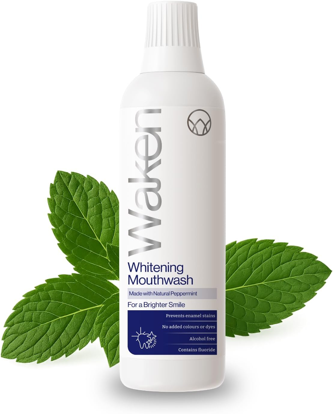 Waken Whitening Mouthwash 500ml Alcohol Free Vegan Natural Peppermint Fresh