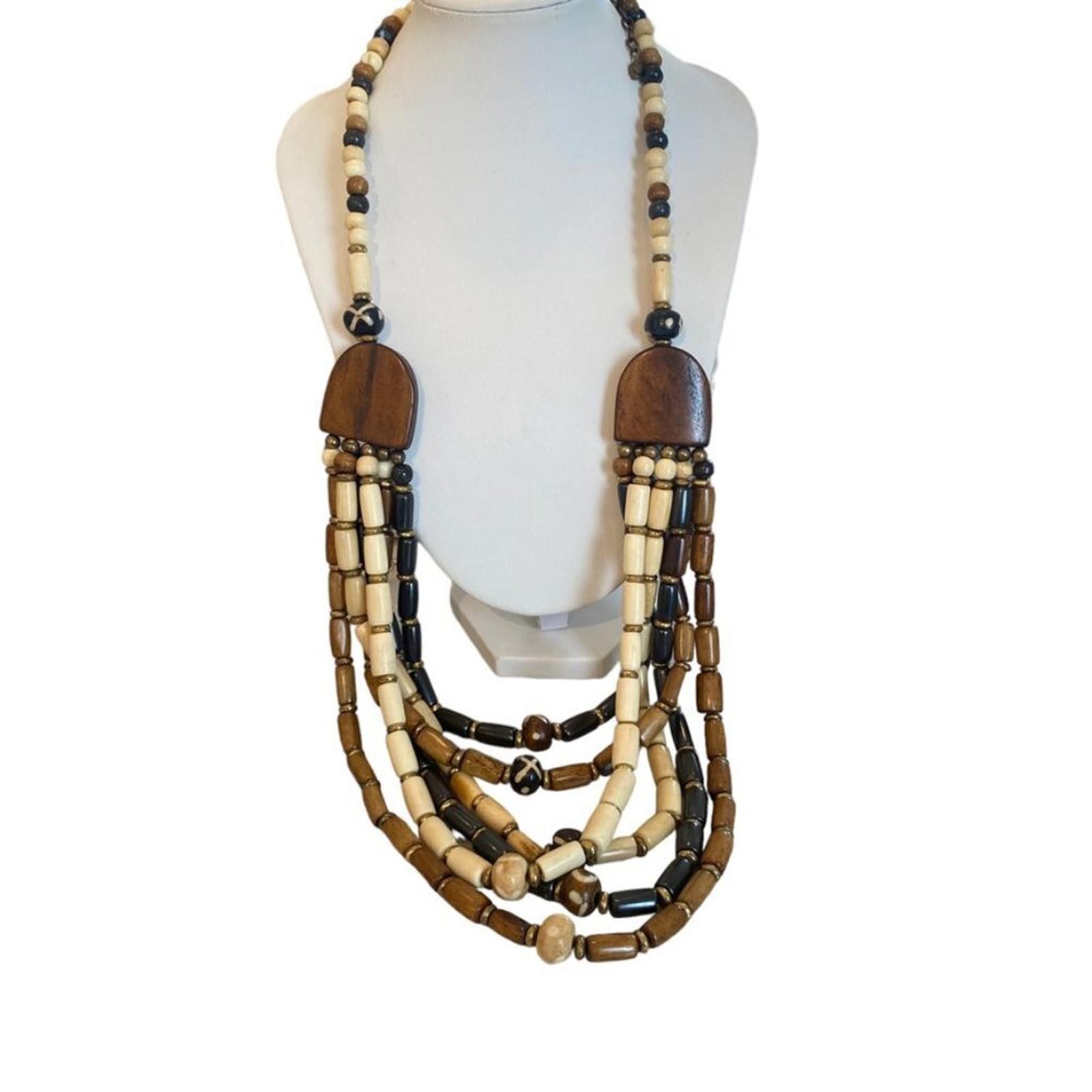 Multistrand draped Wooden Statement Necklace Trib… - image 1