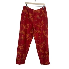 Finity Naturals Pants Womens Size 14 Red Floral Silk Luxury Romantic