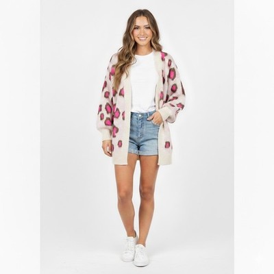 Zwillingsherz Damen Strickjacke Strickmantel beige Leo Einheitsgröße (0234)