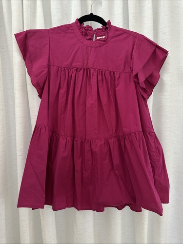maeve by Anthropologie top senza maniche a strati 1x rosa scuro collo arricciato