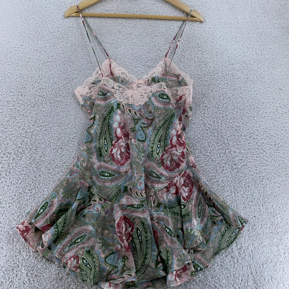 De Colección Victoria's Secret Etiqueta Dorada Satén Paisley Camisón Mediano Encaje Lencería Sin Mangas Foto 2 de 4