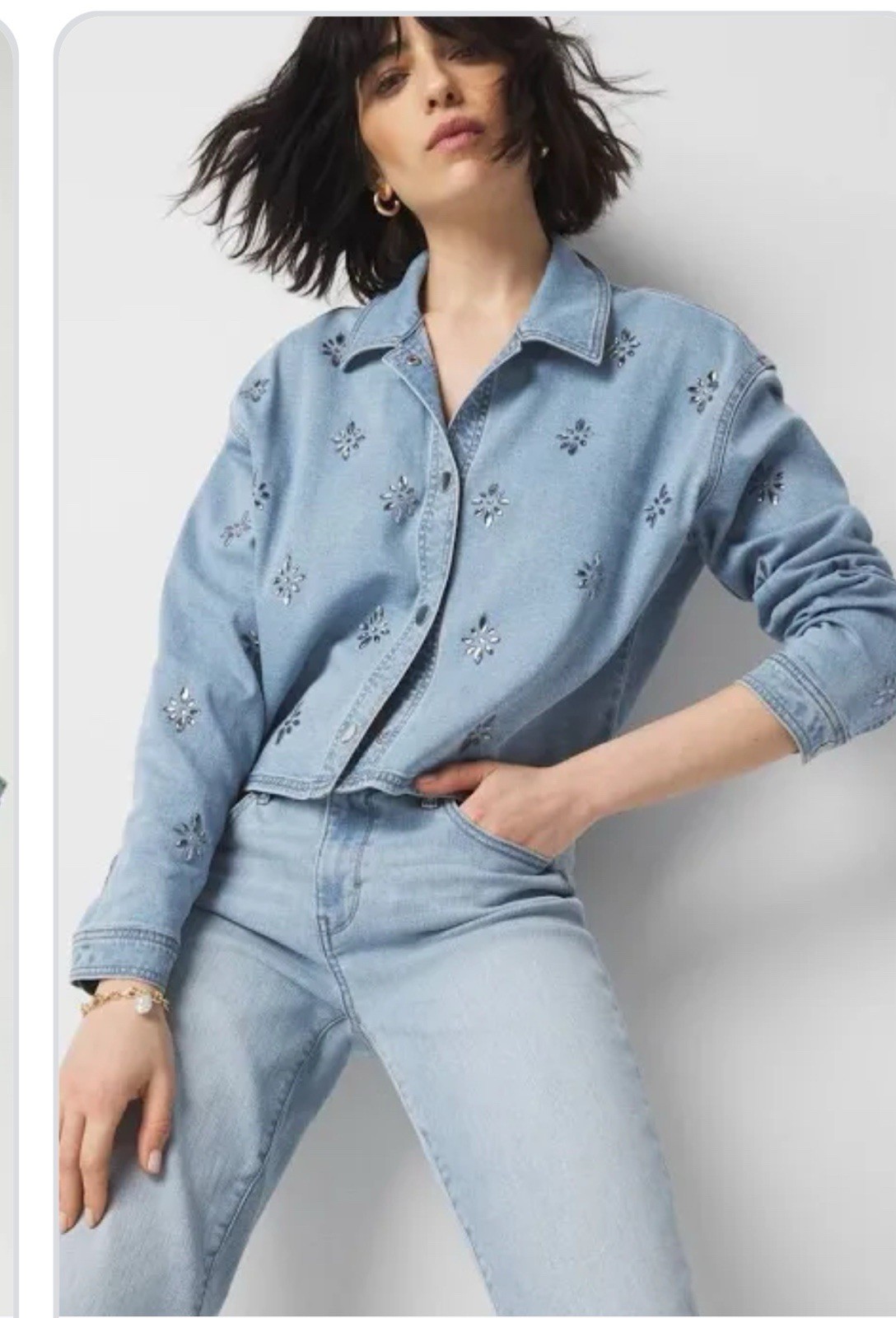 White House Black Market Embellished Denim Jacket Size L