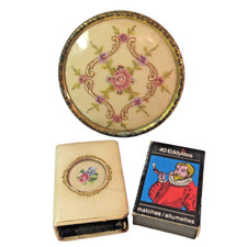 Antique Vintage Petit Point Jar Lid  Match Holder  Eddylite US Tariffs Prepaid