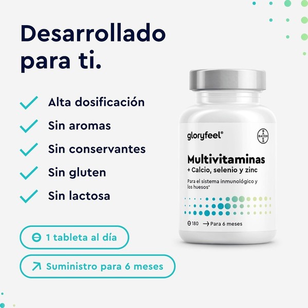 Multivitaminas y Minerales. Todas las Vitaminas A,B,C,D3,E,Calcio, Zinc, Selenio