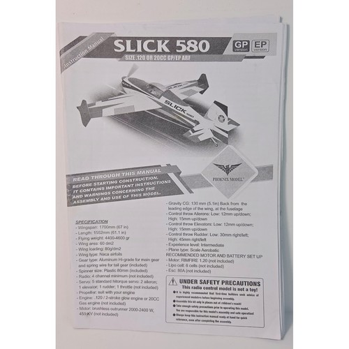 Phoenix Model Slick 580 RC Airplane Manual .120 20cc GP EP ARF Aerobatic Trainer